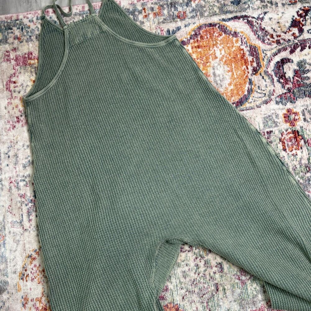 Free People One Frankie Waffle Jumpsuit Green - Picture 6 of 6